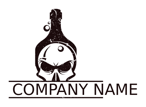 wine bottle merged with skull logo template