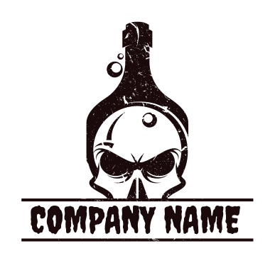 wine bottle merged with skull logo template
