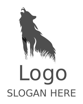 animal logo wolf howling on negative space grass