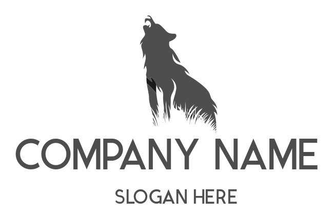 animal logo wolf howling on negative space grass