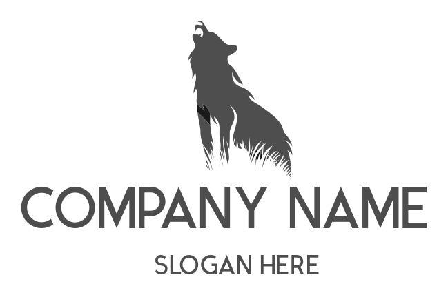 wolf howling on negative space grass logo icon