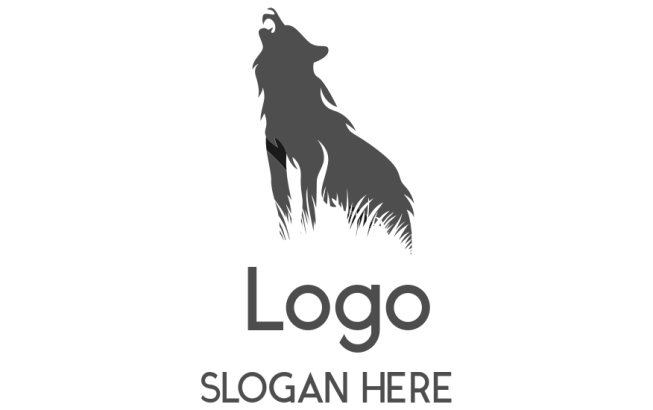 wolf howling on negative space grass logo icon