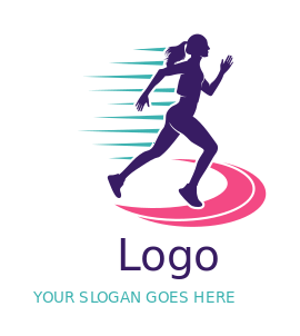 fitness logo woman running fast on swoosh track