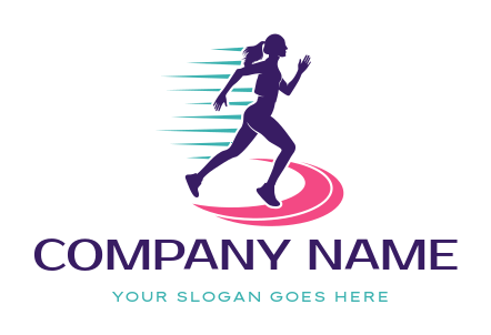 fitness logo woman running fast on swoosh track