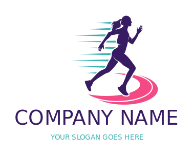 fitness logo woman running fast on swoosh track