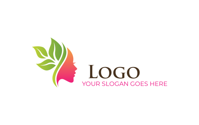 design a spa logo woman side profile hair made of leaves 