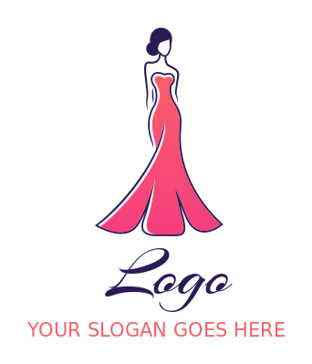 fashion logo maker woman wearing evening dress with train
