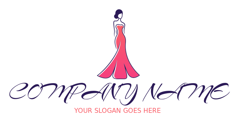 fashion logo maker woman wearing evening dress with train