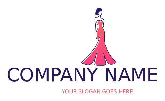 fashion logo maker woman wearing evening dress with train
