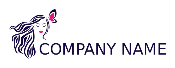 beauty logo woman with long hair and butterfly