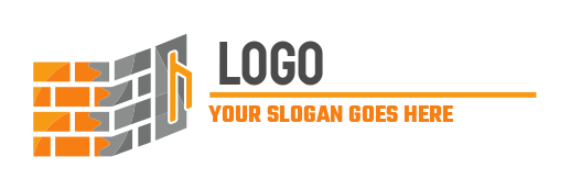 construction logo wall of orange and grey bricks