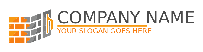 construction logo wall of orange and grey bricks