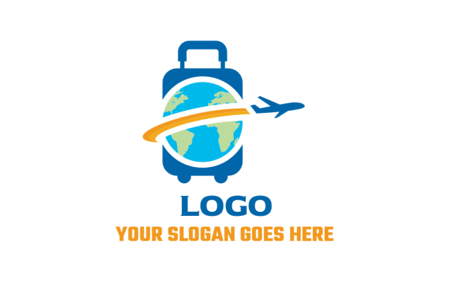 travel logo maker world inside suitcase with airline - logodesign.net