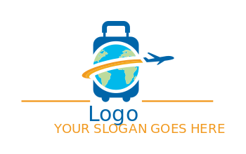 travel logo globe in suitcase with airplane