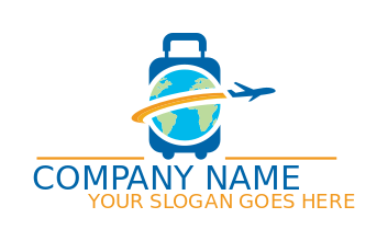 travel logo globe in suitcase with airplane