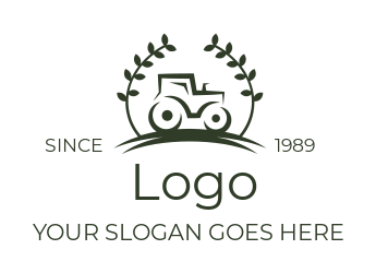 agriculture logo line art tractor in wreath