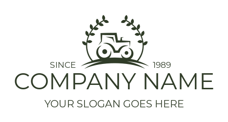agriculture logo line art tractor in wreath