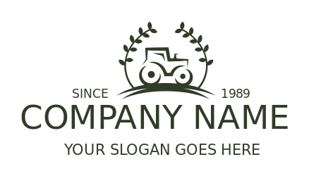 agriculture logo line art tractor in wreath