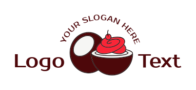 yogurt swirls and cherry on half coconut 