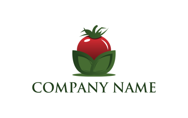 make a food logo 3D tomato with leaves - logodesign.net