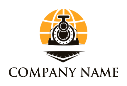 a retro train coming from a grid globe logo concept