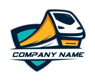 transportation logo maker a train is coming from inside an shield 