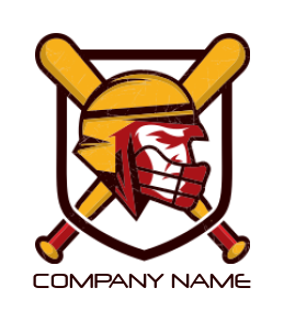 sports logo baseball player cross bats in shield