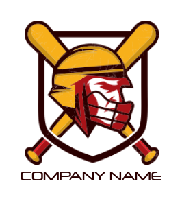 sports logo baseball player cross bats in shield