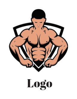 abstract bodybuilder in line art shield 