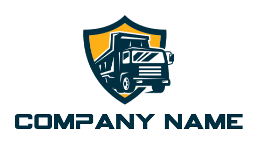 transportation logo maker abstract dump truck coming out from shield 