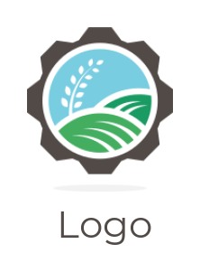 agriculture logo farm inside gear wheat and sky