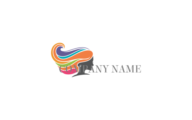 Abstract girls colorful silhouette with wavy hair logo design