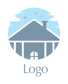 real estate logo house in circle clouds & birds