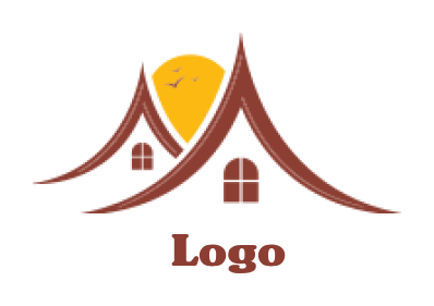 property logo houses with sun and flying birds