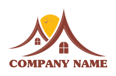 property logo houses with sun and flying birds