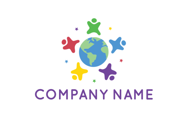 community logo abstract kids around globe stars