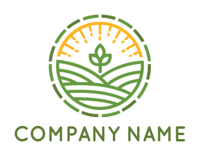 agriculture logo line farm plant in circle sun