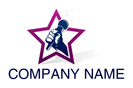 entertainment logo mic in hand in line art star 