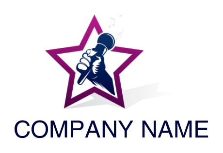 entertainment logo mic in hand in line art star 