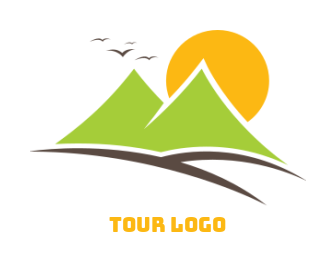 abstract mountain and sun modern illustrative landscape travel hotel logo design
