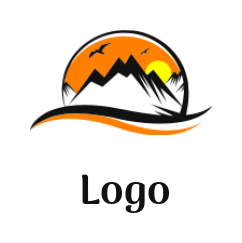 create a travel logo abstract mountain in front of sun 