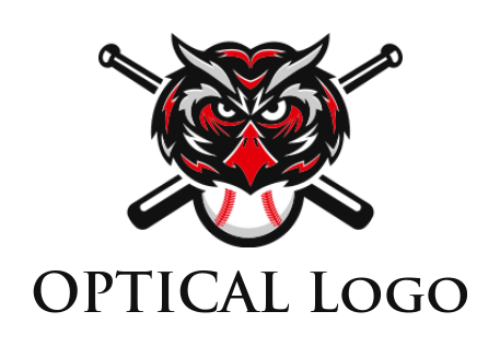 create a pet logo abstract owl with bat and ball 