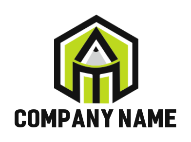 education logo online abstract pencil merged with hexagon shape  