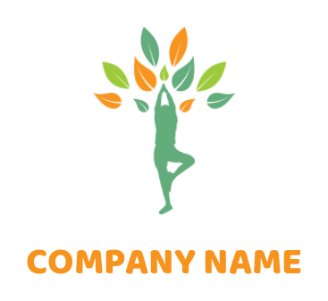 fitness logo of person doing yoga with leaves