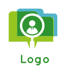 HR logo abstract person in magnifying glass speech bubbles