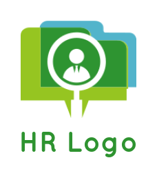 HR logo abstract person in magnifying glass speech bubbles