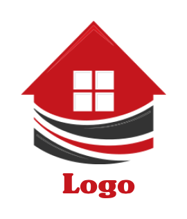 real estate logo roof with window and swooshes