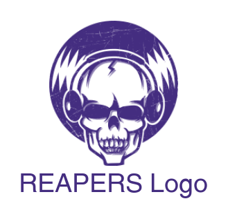abstract skull with headphones and record disc logo idea 