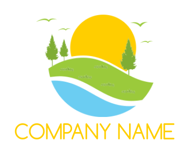 landscape logo maker abstract sun trees river and grass - logodesign.net