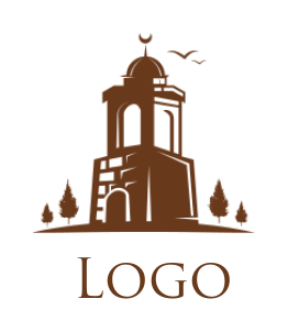 make a religious logo tomb with trees and birds